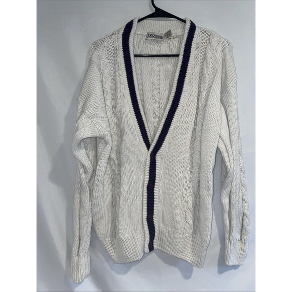 Vintage Y2k Men Cardigan Sweater White Purple J. Riggings Medium Preppy Grandpa - Picture 1 of 10